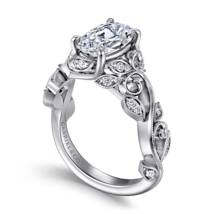 Martedi - 14K White Gold Floral Oval Diamond Engagement Ring