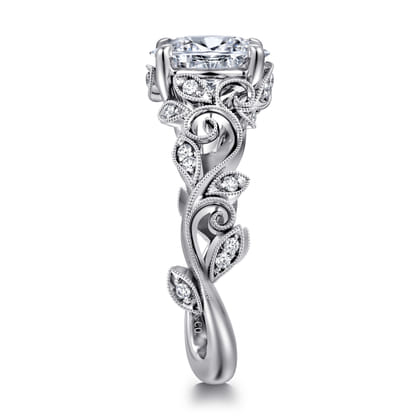 Martedi - 14K White Gold Floral Oval Diamond Engagement Ring