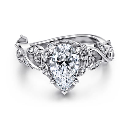 Martedi - 14K White Gold Floral Pear Shape Diamond Engagement Ring