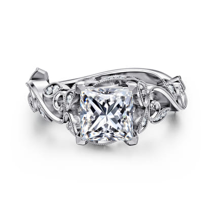 Martedi - 14K White Gold Floral Princess Cut Diamond Engagement Ring