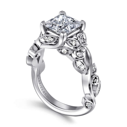 Martedi - 14K White Gold Floral Princess Cut Diamond Engagement Ring