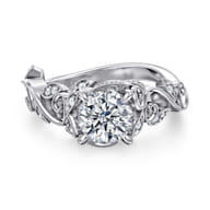 Martedi - 14K White Gold Floral Round Diamond Engagement Ring