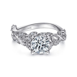 Martedi - 14K White Gold Floral Round Diamond Engagement Ring