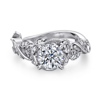 Martedi - 14K White Gold Floral Round Diamond Engagement Ring