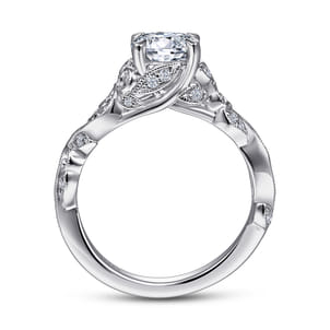 Martedi - 14K White Gold Floral Round Diamond Engagement Ring
