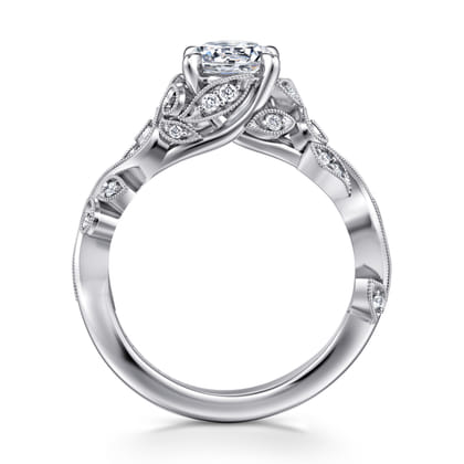 Martedi - 14K White Gold Floral Round Diamond Engagement Ring
