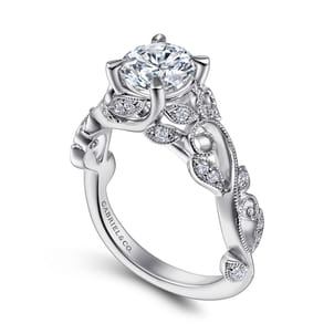 Martedi - 14K White Gold Floral Round Diamond Engagement Ring