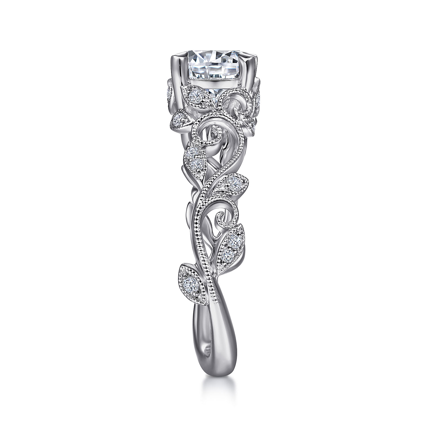 Martedi - 14K White Gold Floral Round Diamond Engagement Ring