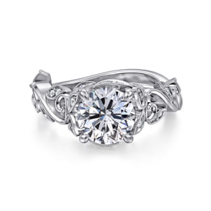 Martedi - 14K White Gold Floral Round Diamond Engagement Ring