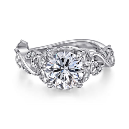 Martedi - 14K White Gold Floral Round Diamond Engagement Ring