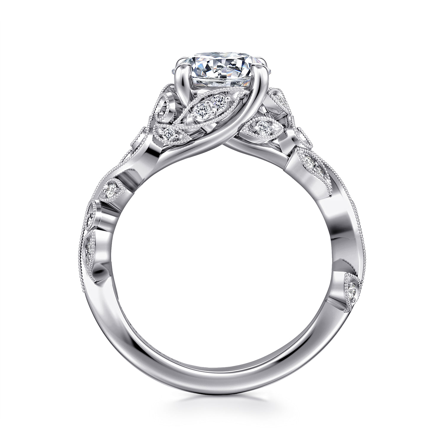 Martedi - 14K White Gold Floral Round Diamond Engagement Ring
