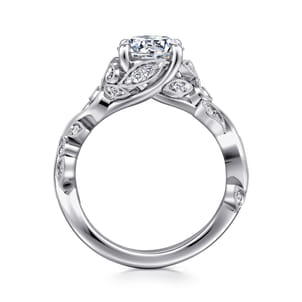 Martedi - 14K White Gold Floral Round Diamond Engagement Ring