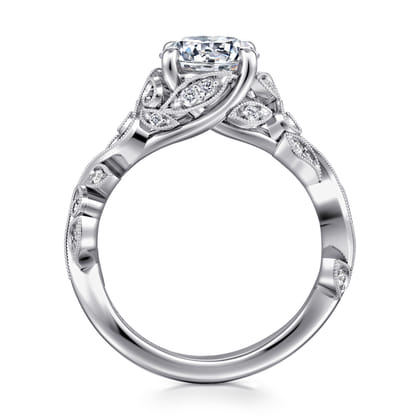 Martedi - 14K White Gold Floral Round Diamond Engagement Ring