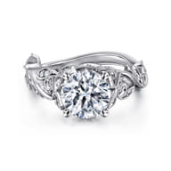 Martedi - 14K White Gold Floral Round Diamond Engagement Ring