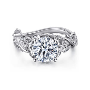 Martedi - 14K White Gold Floral Round Diamond Engagement Ring