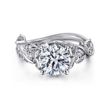 Martedi - 14K White Gold Floral Round Diamond Engagement Ring