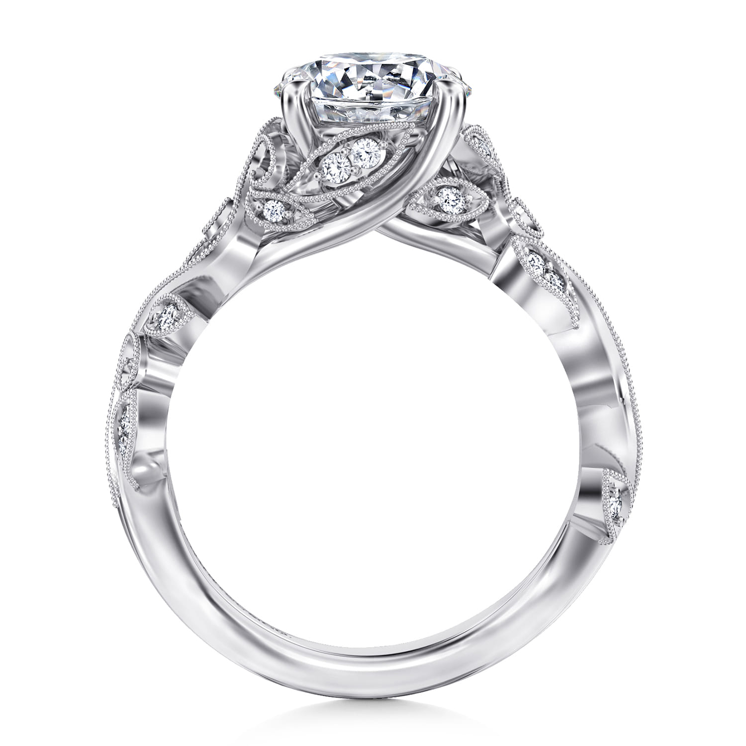 Martedi - 14K White Gold Floral Round Diamond Engagement Ring