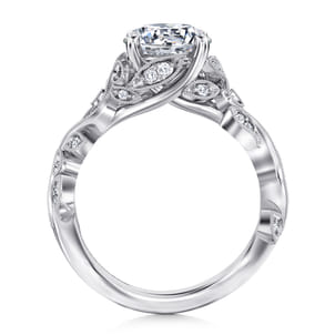 Martedi - 14K White Gold Floral Round Diamond Engagement Ring