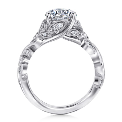Martedi - 14K White Gold Floral Round Diamond Engagement Ring