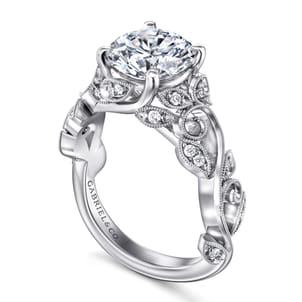 Martedi - 14K White Gold Floral Round Diamond Engagement Ring