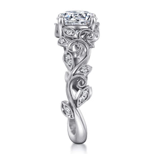 Martedi - 14K White Gold Floral Round Diamond Engagement Ring