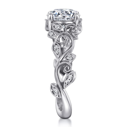 Martedi - 14K White Gold Floral Round Diamond Engagement Ring