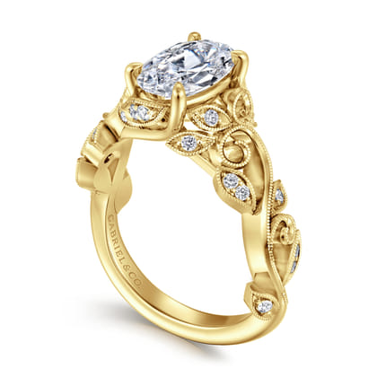 Martedi - 14K Yellow Gold Floral Oval Diamond Engagement Ring
