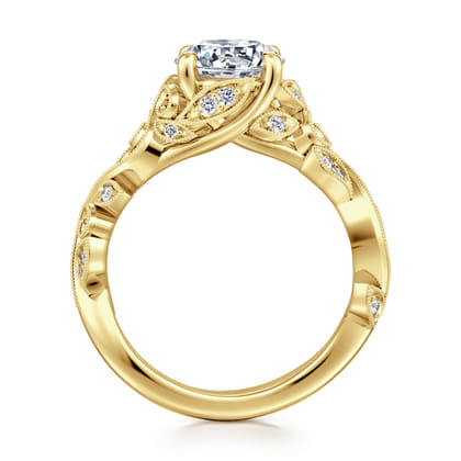 Martedi - 14K Yellow Gold Floral Round Diamond Engagement Ring