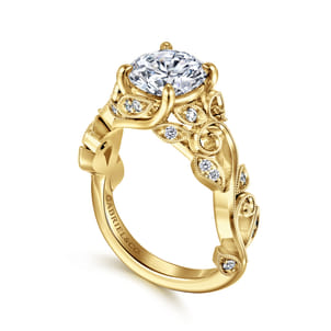 Martedi - 14K Yellow Gold Floral Round Diamond Engagement Ring