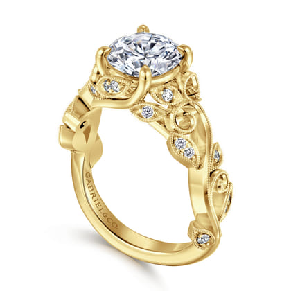 Martedi - 14K Yellow Gold Floral Round Diamond Engagement Ring