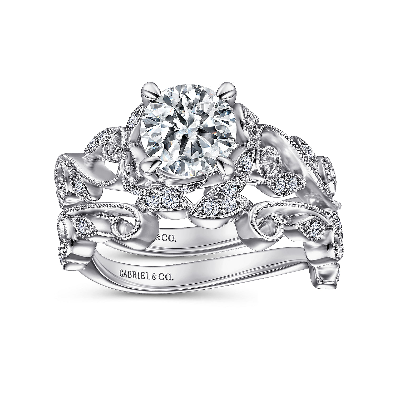 Martedi - Platinum Floral Round Diamond Engagement Ring