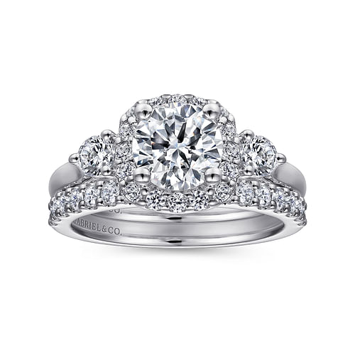 Martine - 14K White Gold Cushion Halo Round Diamond Engagement Ring - 0.5 ct - Shot 4