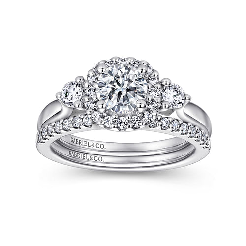 Martine - 14K White Gold Cushion Halo Round Diamond Engagement Ring - 0.38 ct - Shot 4