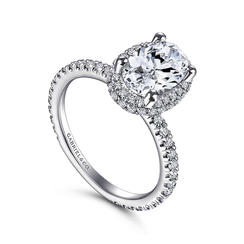 Mary - 14k White Gold 1.5 Carat Oval Halo Natural Diamond Engagement ...