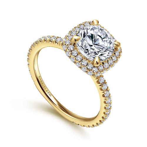 Mary - 18K Yellow Gold Cushion Halo Round Diamond Engagement Ring - 0.7 ct - Shot 3