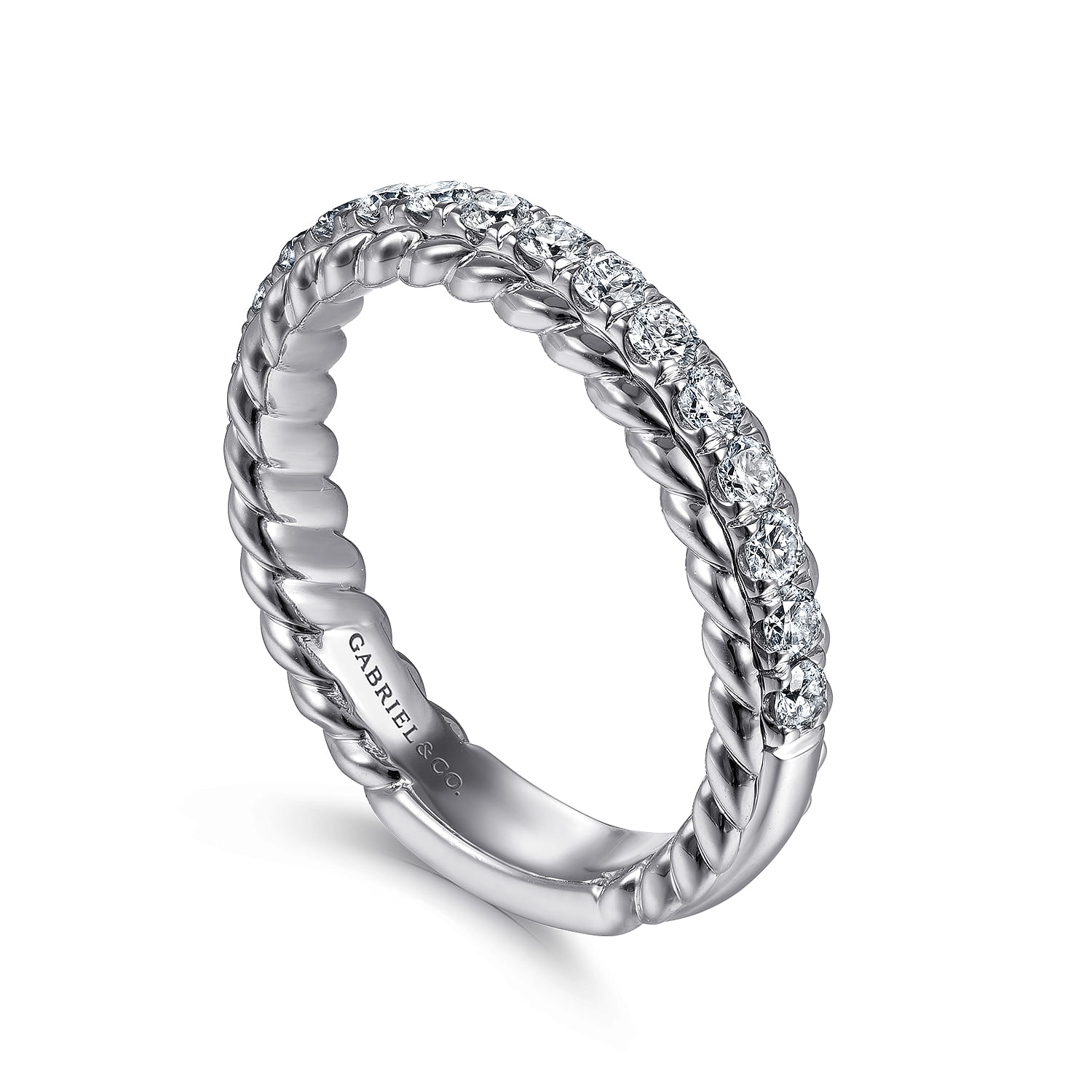 Fancy Wedding Ring in 14k White Gold with Round Natural Diamond at Gabriel & Co. - Shot 3