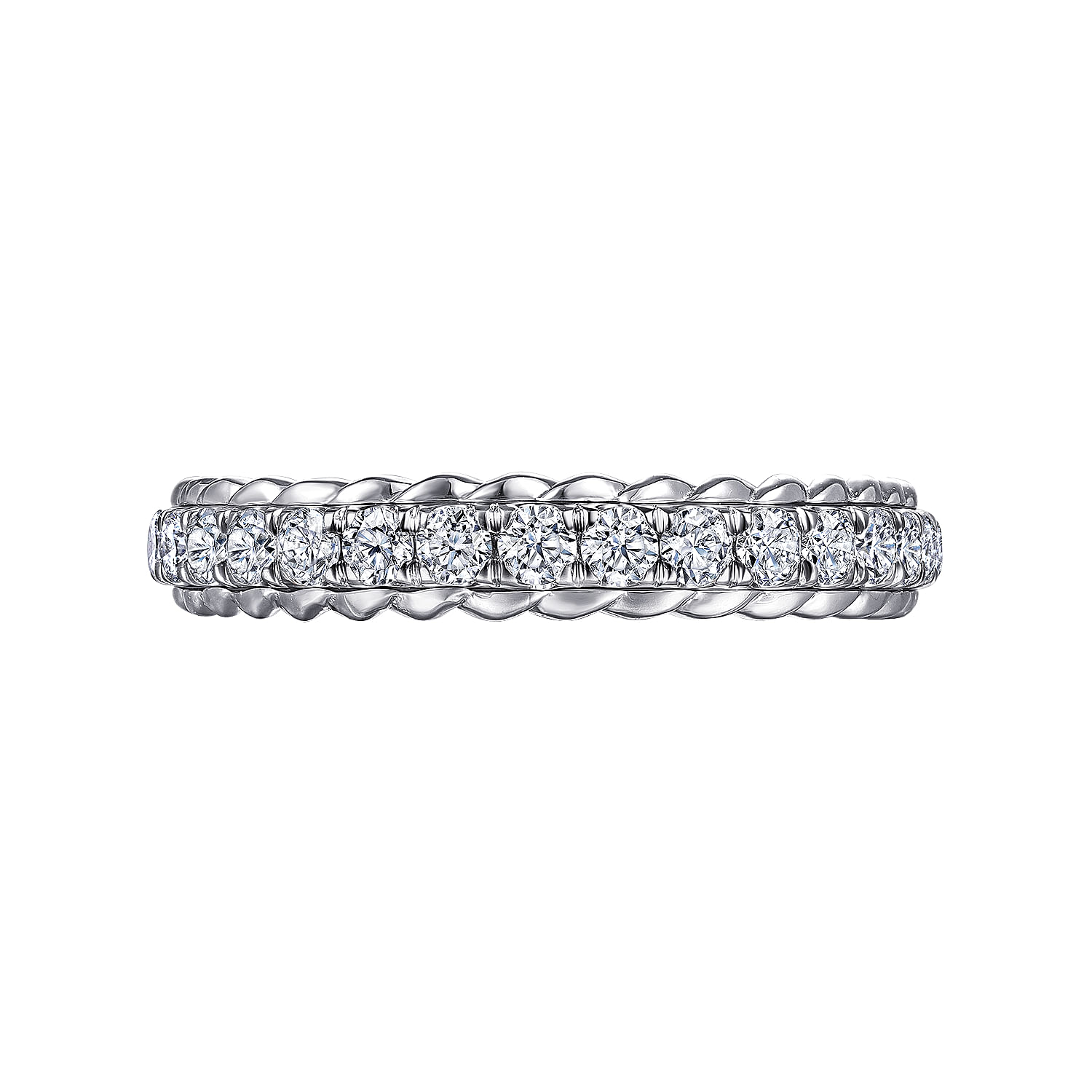 14K White Gold Diamond Anniversary Band with Scalloped Edge
