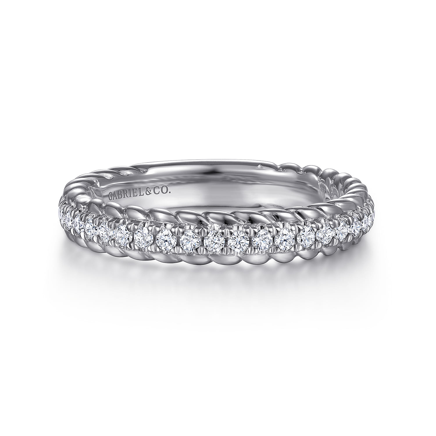 Fancy Wedding Ring in 14k White Gold with Round Natural Diamond at Gabriel & Co. - Shot 1