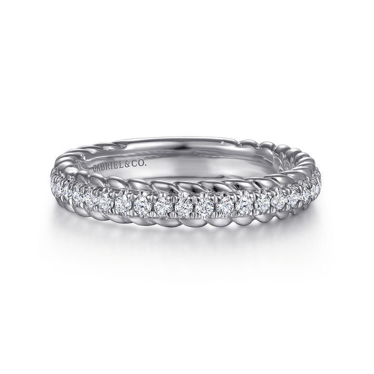 Fancy Wedding Ring in 14k White Gold with Round Natural Diamond at Gabriel & Co. - Shot 1