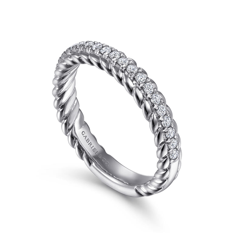 Fancy Wedding Ring in 14k White Gold with Round Natural Diamond at Gabriel & Co. - Shot 3