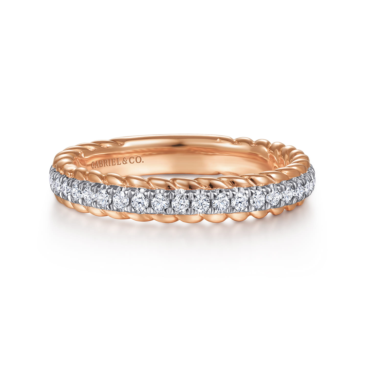 Fancy Wedding Ring in 14k White/Rose Gold with Round Natural Diamond at Gabriel & Co. - Shot 1