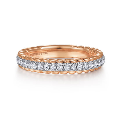 Massa - 14K White-Rose Gold Diamond Anniversary Band with Scalloped Edge