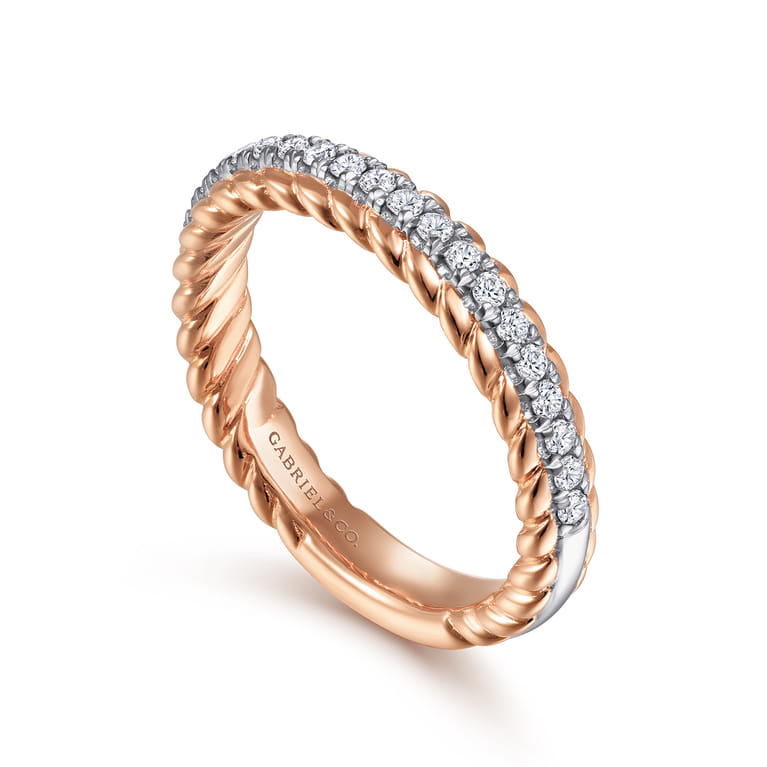 Fancy Wedding Ring in 14k White/Rose Gold with Round Natural Diamond at Gabriel & Co. - Shot 3