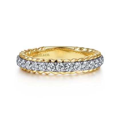Massa - 14K White-Yellow Gold Diamond Anniversary Band with Scalloped Edge