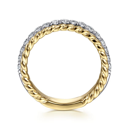 Massa - 14K White-Yellow Gold Diamond Anniversary Band with Scalloped Edge