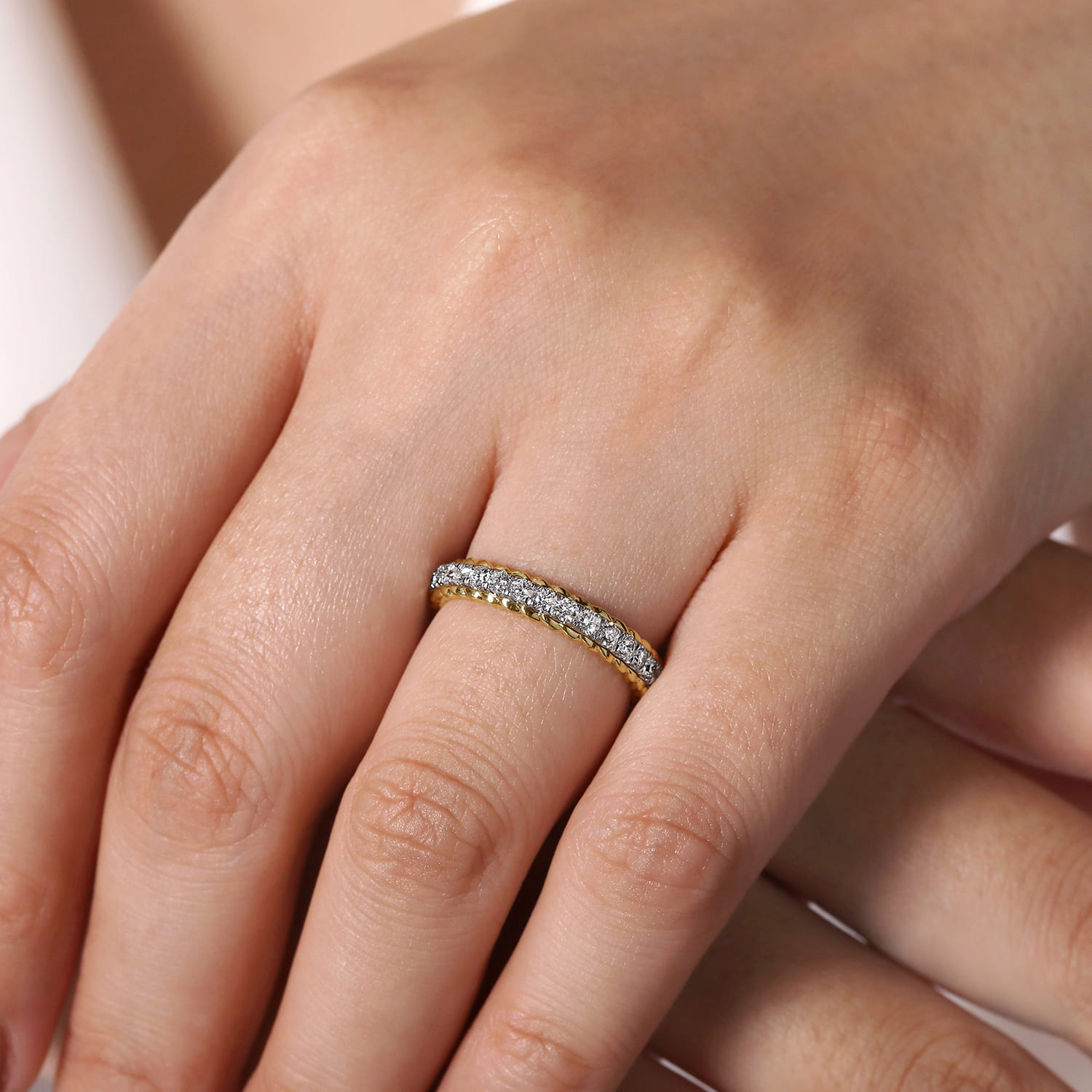 Fancy Wedding Ring in 14k Yellow/white Gold with Round Natural Diamond at Gabriel & Co. - Shot 5