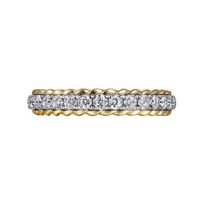 Massa - 14K White-Yellow Gold Diamond Anniversary Band with Scalloped Edge