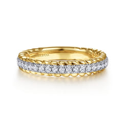 Massa - 14K White-Yellow Gold Diamond Anniversary Band with Scalloped Edge
