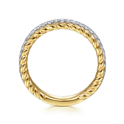 Massa - 14K White-Yellow Gold Diamond Anniversary Band with Scalloped Edge