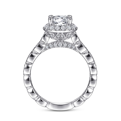 Massima - Vintage Inspired 14K White Gold Round Halo Diamond Engagement Ring - 0.58 ct - Shot 2